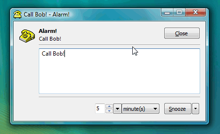 If you click the alarm notification balloon or the alarm message on the taskbar, then the alarm message displays in a window.